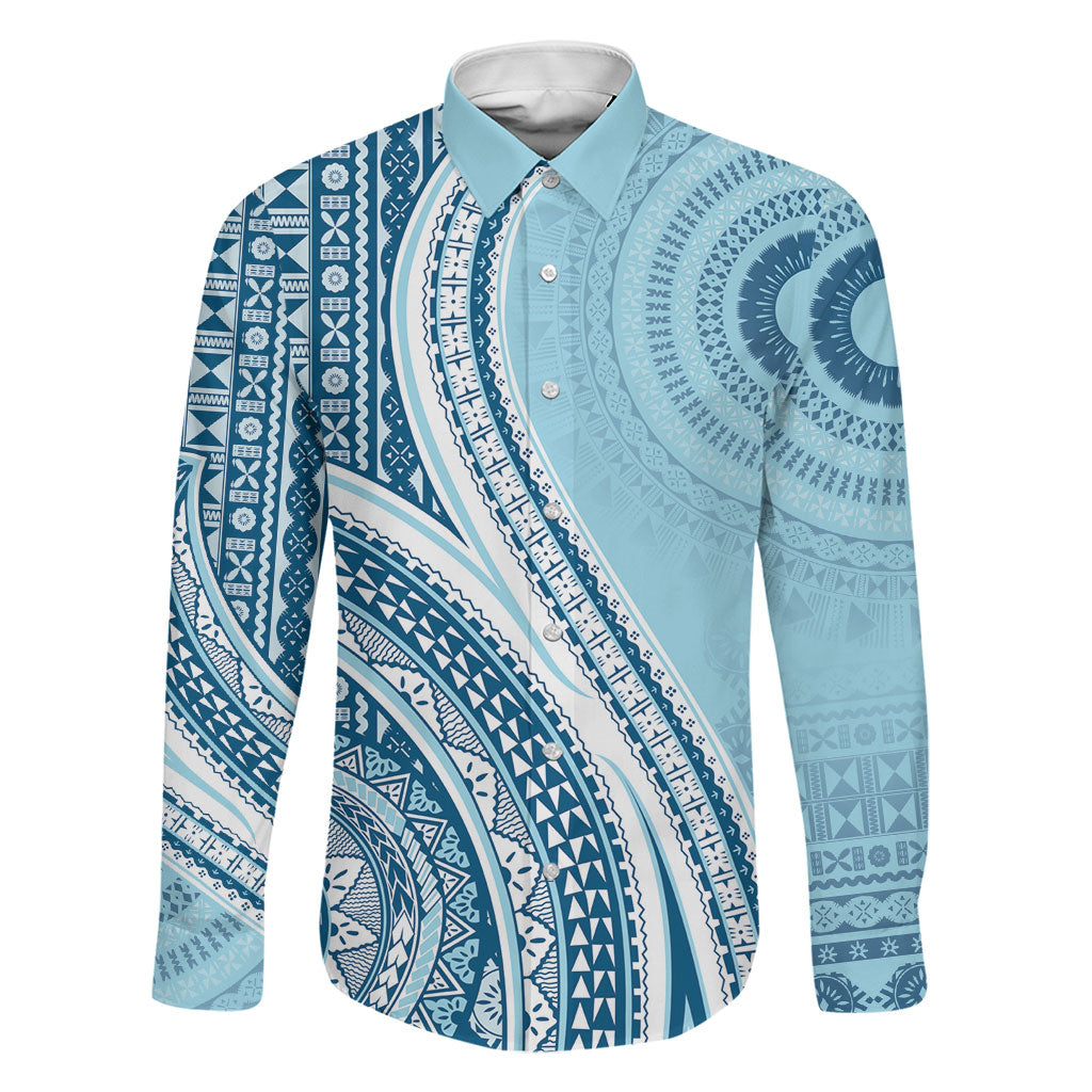 Bula Fiji Vintage Tapa Family Matching Puletasi and Hawaiian Shirt Kaivity Masi Wave Motifs - Turquoise