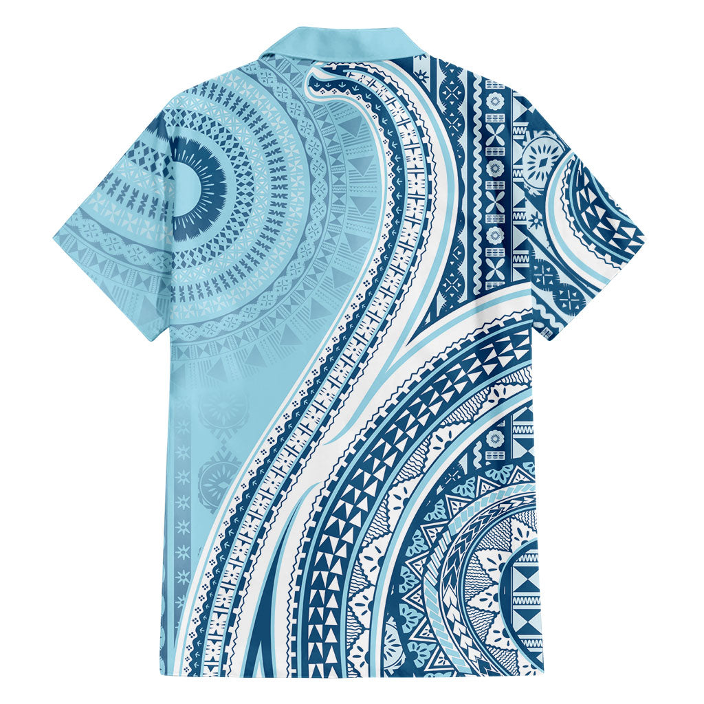 Bula Fiji Vintage Tapa Family Matching Tank Maxi Dress and Hawaiian Shirt Kaivity Masi Wave Motifs - Turquoise