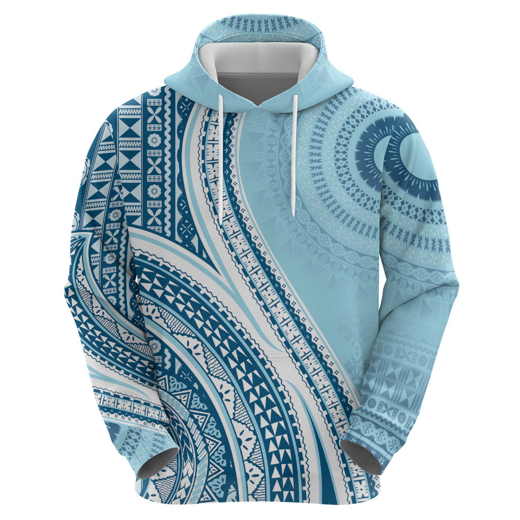 Bula Fiji Vintage Tapa Hoodie Kaivity Masi Wave Motifs - Turquoise LT7 - Polynesian Pride