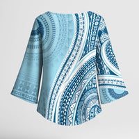 Bula Fiji Vintage Tapa Kimono Sleeve Blouse Kaivity Masi Wave Motifs - Turquoise