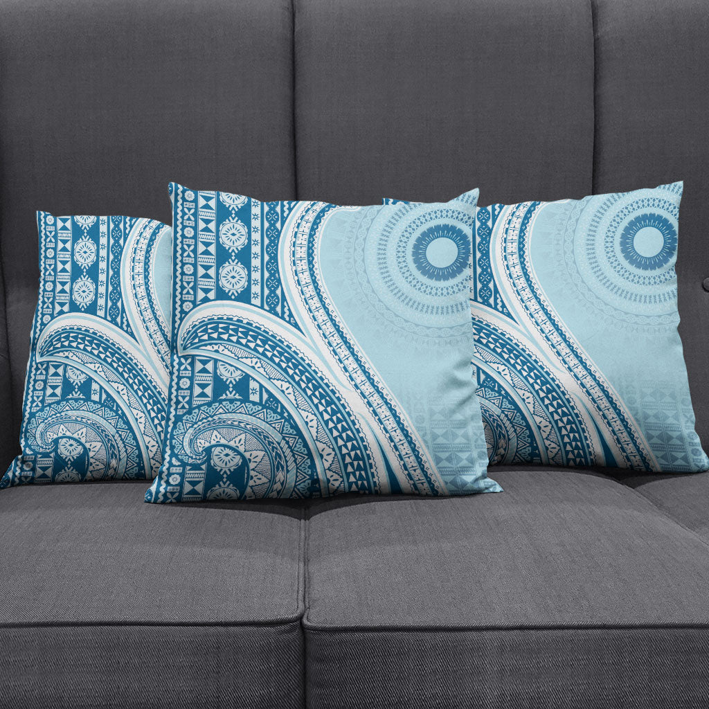 Bula Fiji Vintage Tapa Pillow Cover Kaivity Masi Wave Motifs - Turquoise