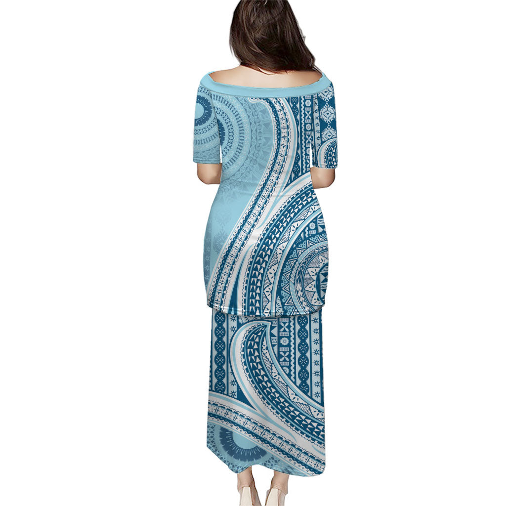 Bula Fiji Vintage Tapa Puletasi Kaivity Masi Wave Motifs - Turquoise
