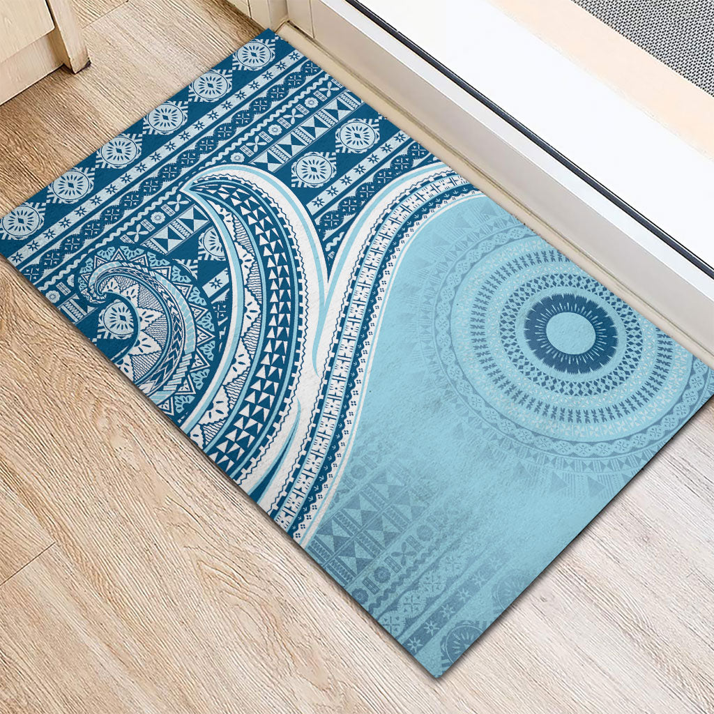 Bula Fiji Vintage Tapa Rubber Doormat Kaivity Masi Wave Motifs - Turquoise
