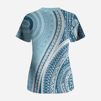 Bula Fiji Vintage Tapa Scrub Top Kaivity Masi Wave Motifs - Turquoise