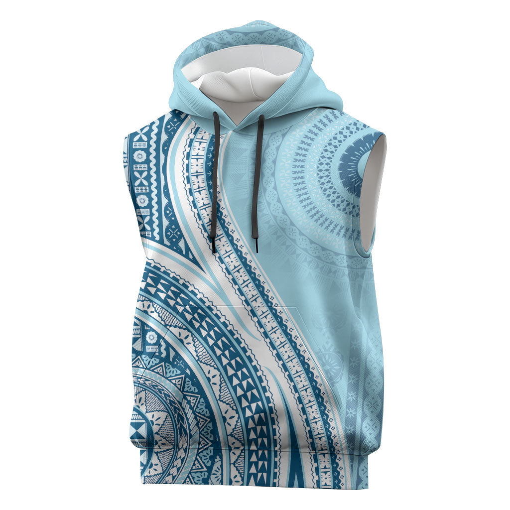 Bula Fiji Vintage Tapa Sleeveless Hoodie Kaivity Masi Wave Motifs - Turquoise