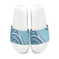 Bula Fiji Vintage Tapa Slide Sandals Kaivity Masi Wave Motifs - Turquoise
