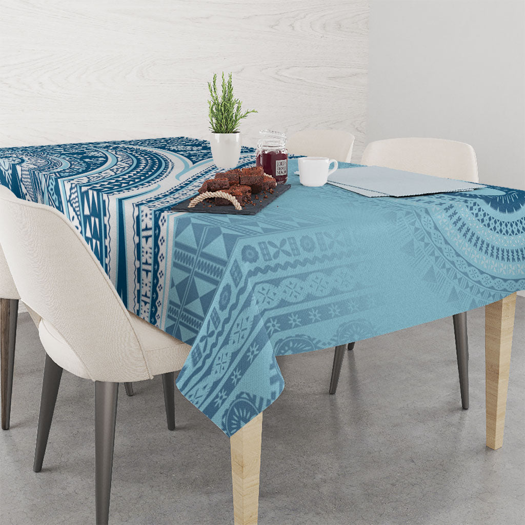 Bula Fiji Vintage Tapa Tablecloth Kaivity Masi Wave Motifs - Turquoise