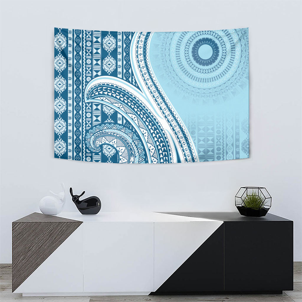 Bula Fiji Vintage Tapa Tapestry Kaivity Masi Wave Motifs - Turquoise LT7 - Polynesian Pride