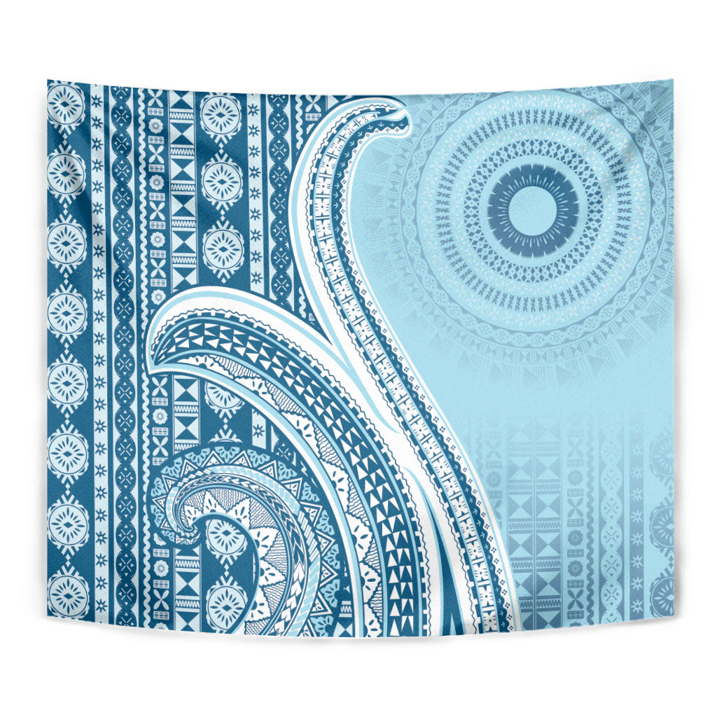 Bula Fiji Vintage Tapa Tapestry Kaivity Masi Wave Motifs - Turquoise LT7 - Polynesian Pride