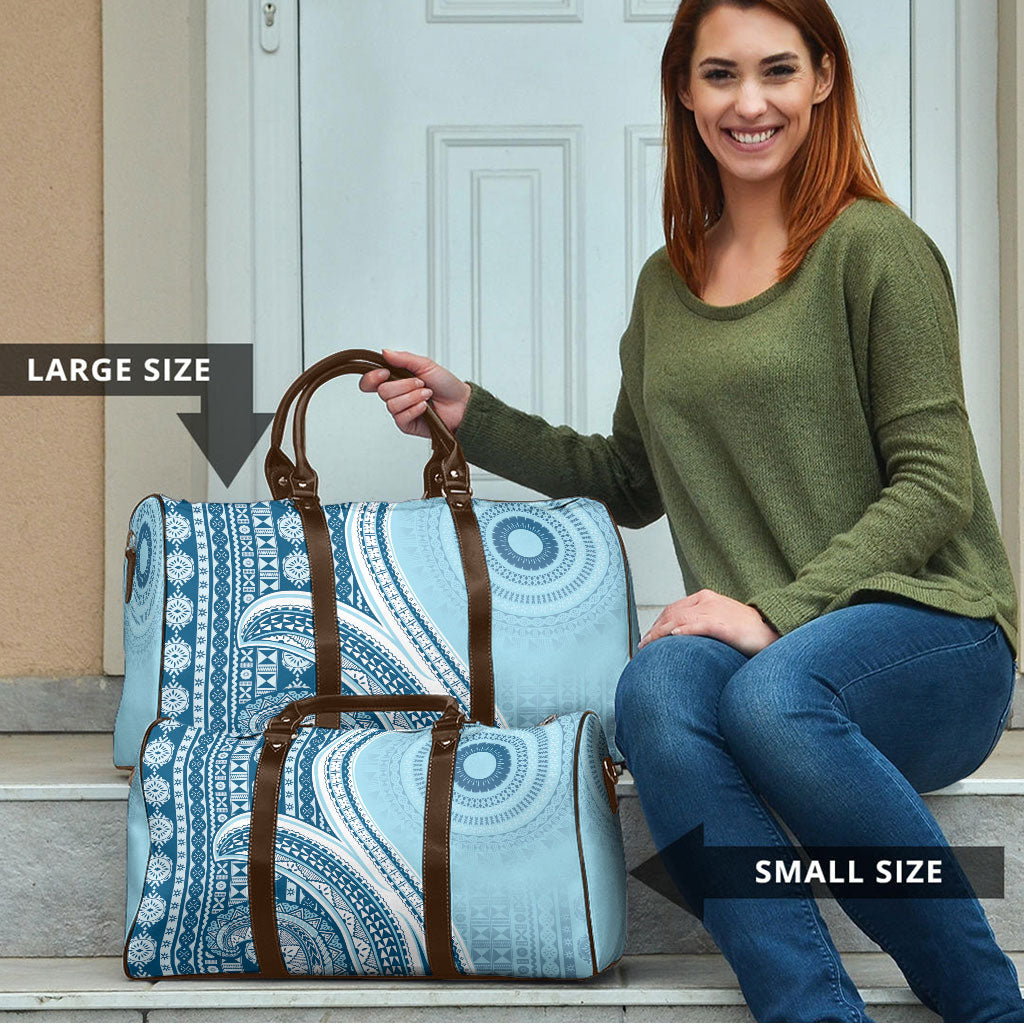 Bula Fiji Vintage Tapa Travel Bag Kaivity Masi Wave Motifs - Turquoise