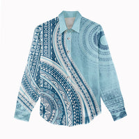 Bula Fiji Vintage Tapa Women Casual Shirt Kaivity Masi Wave Motifs - Turquoise LT7 - Polynesian Pride