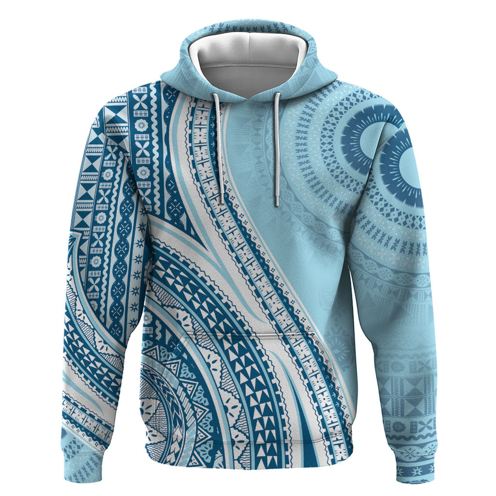Bula Fiji Vintage Tapa Zip Hoodie Kaivity Masi Wave Motifs - Turquoise LT7 Pullover Hoodie Turquoise - Polynesian Pride
