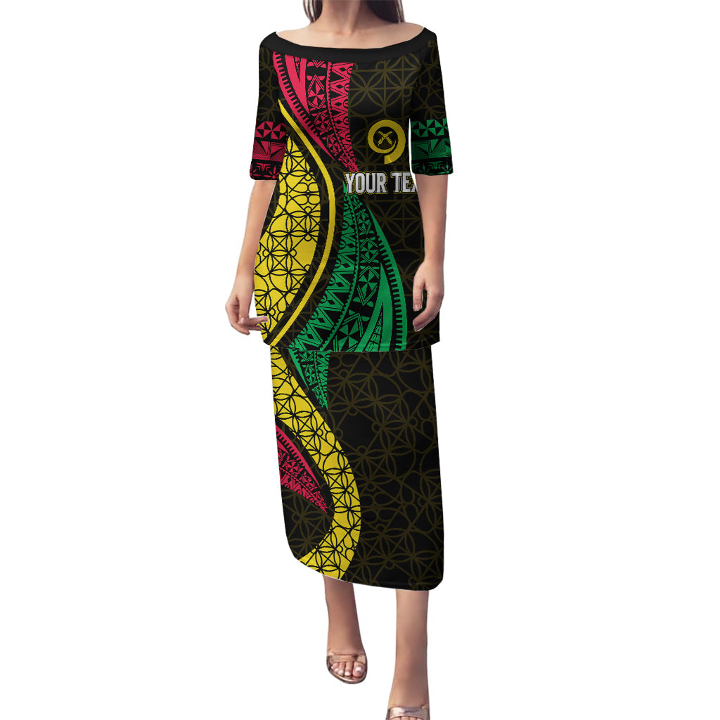 Personalised Vanuatu Puletasi Melanesian Sand Drawing Mixed - Ni Van and Proud LT7 Long Dress Black - Polynesian Pride