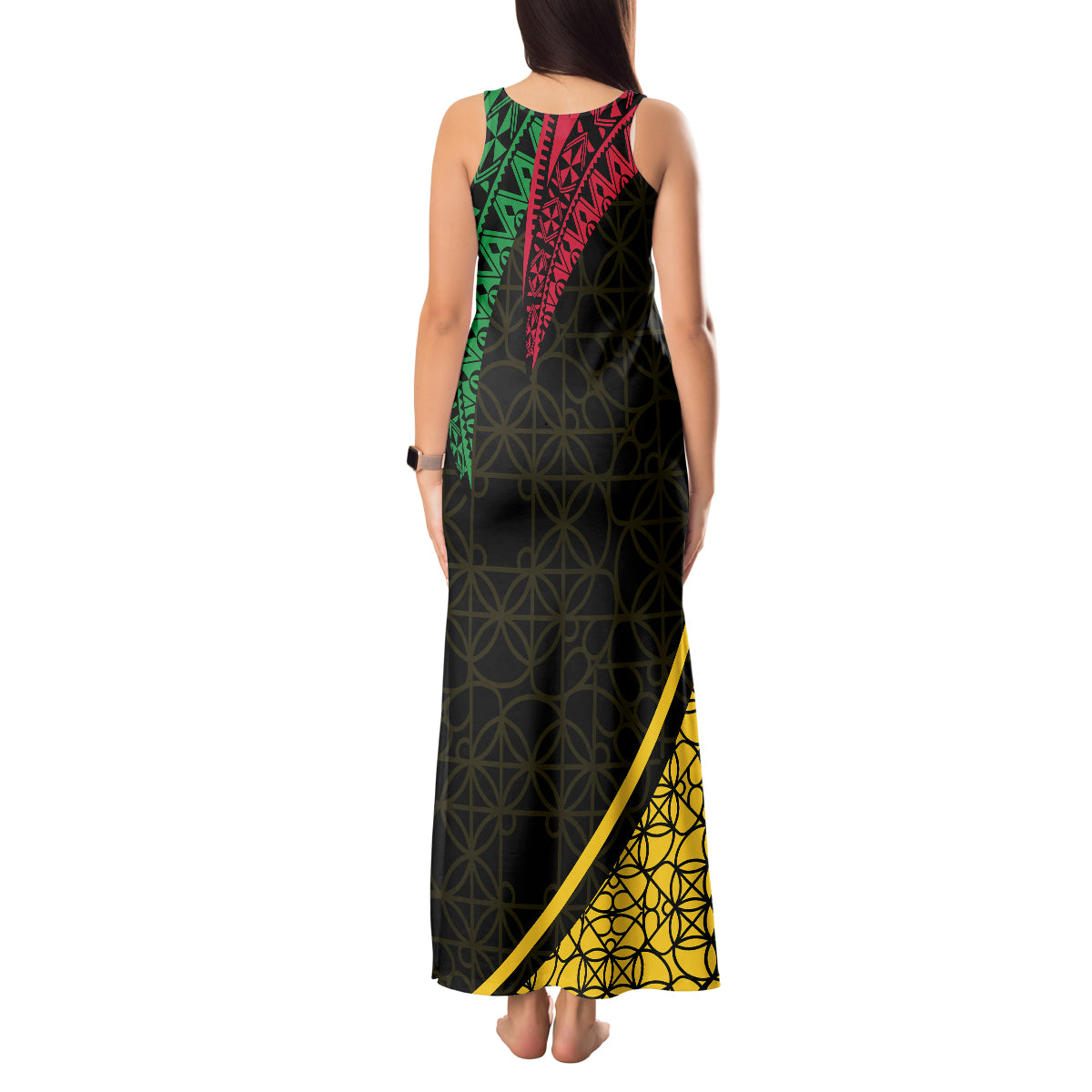 Personalised Vanuatu Tank Maxi Dress Melanesian Sand Drawing Mixed - Ni Van and Proud LT7 - Polynesian Pride