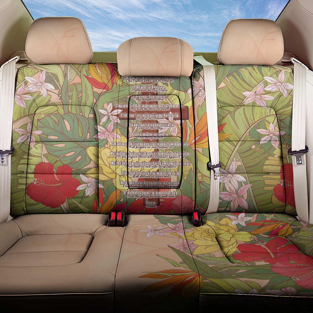 Mahalo Hawaii - Ka Pule a ka Haku Back Car Seat Cover Tropical Flowers LT7 One Size Coral Pink - Polynesian Pride