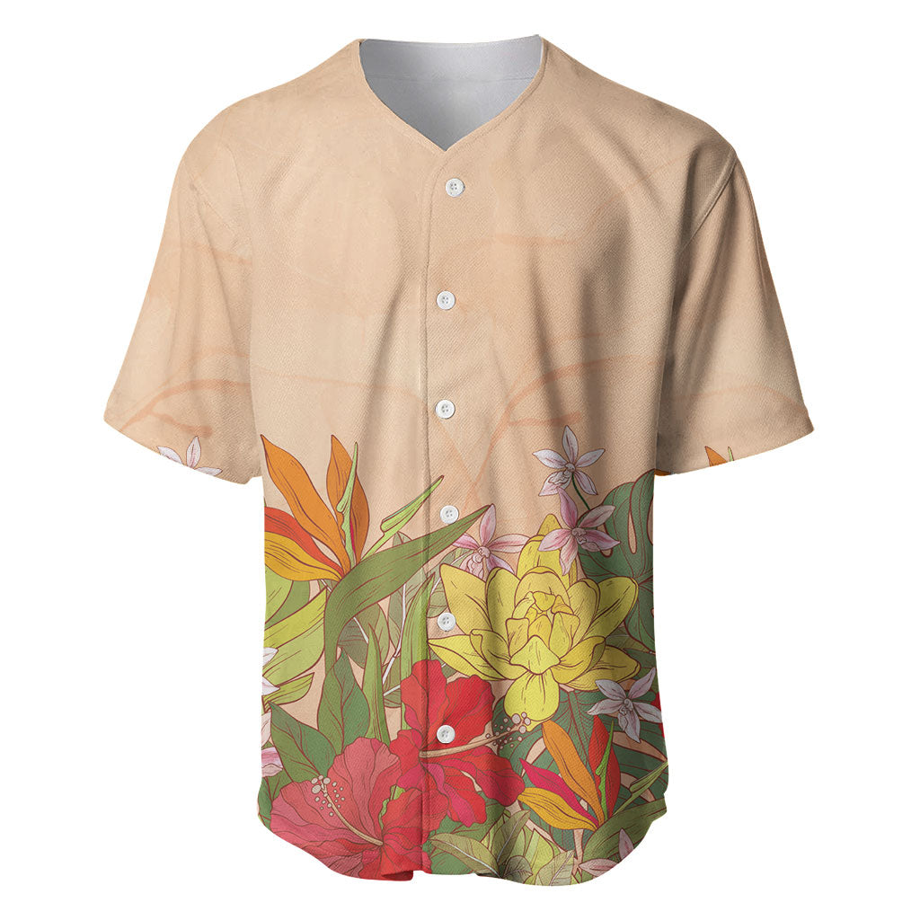 Mahalo Hawaii - Ka Pule a ka Haku Baseball Jersey Tropical Flowers LT7 Coral Pink - Polynesian Pride