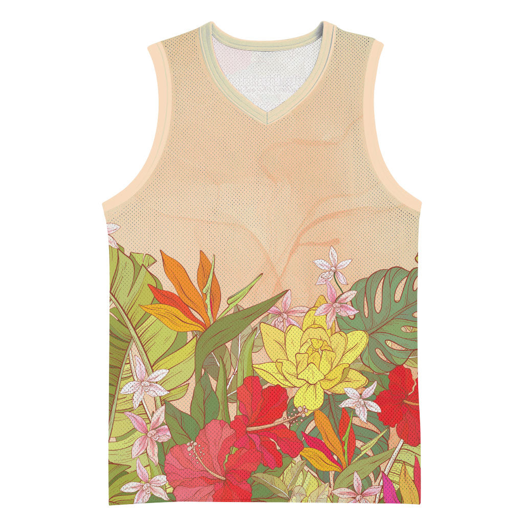 Mahalo Hawaii - Ka Pule a ka Haku Basketball Jersey Tropical Flowers LT7 Unisex Coral Pink - Polynesian Pride