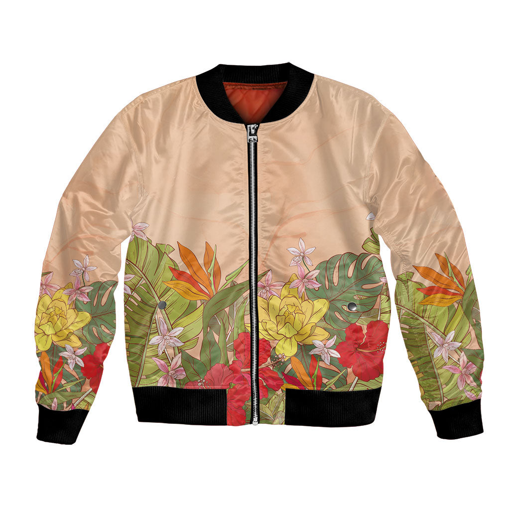 Mahalo Hawaii - Ka Pule a ka Haku Bomber Jacket Tropical Flowers LT7 Unisex Coral Pink - Polynesian Pride