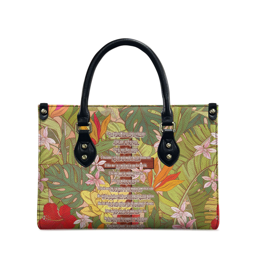 Mahalo Hawaii - Ka Pule a ka Haku Leather Bag Tropical Flowers LT7 - Polynesian Pride