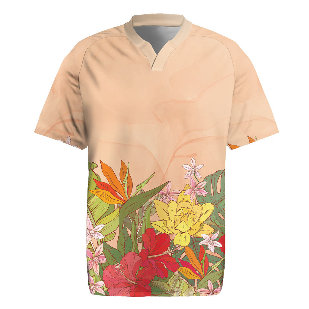 Mahalo Hawaii - ⁠Ka Pule a ka Haku Rugby Jersey Tropical Flowers