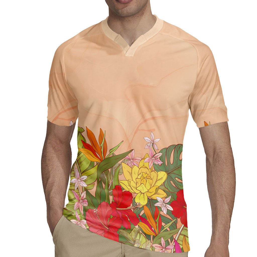 Mahalo Hawaii - ⁠Ka Pule a ka Haku Rugby Jersey Tropical Flowers