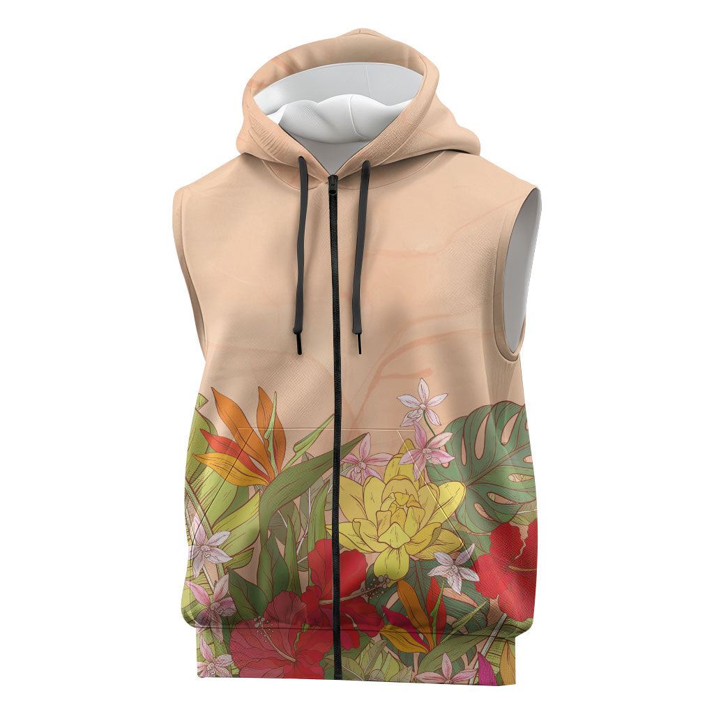Mahalo Hawaii - Ka Pule a ka Haku Sleeveless Zip Hoodie Tropical Flowers LT7 Coral Pink - Polynesian Pride