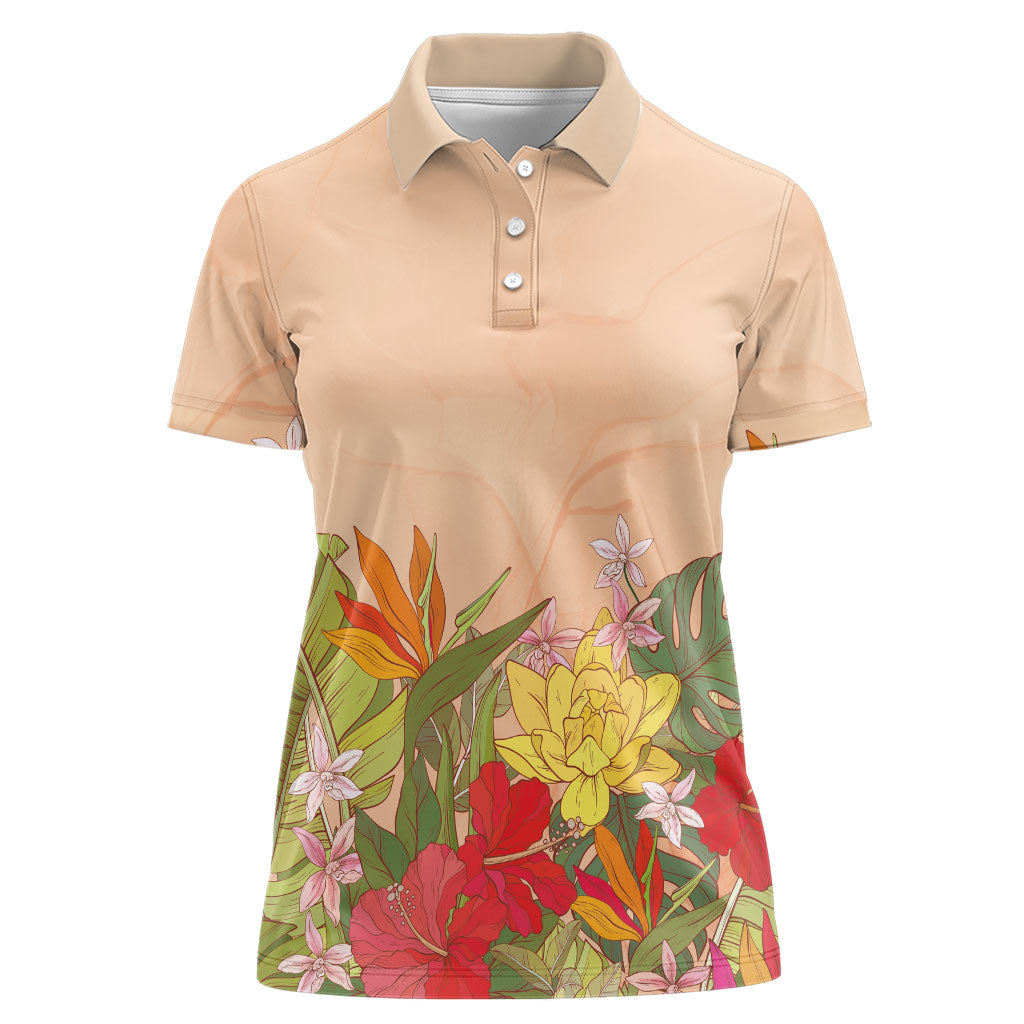 Mahalo Hawaii - Ka Pule a ka Haku Women Polo Shirt Tropical Flowers LT7 Female Coral Pink - Polynesian Pride