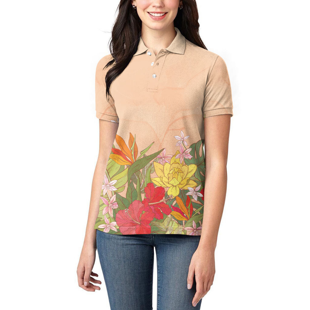 Mahalo Hawaii - Ka Pule a ka Haku Women Polo Shirt Tropical Flowers LT7 - Polynesian Pride