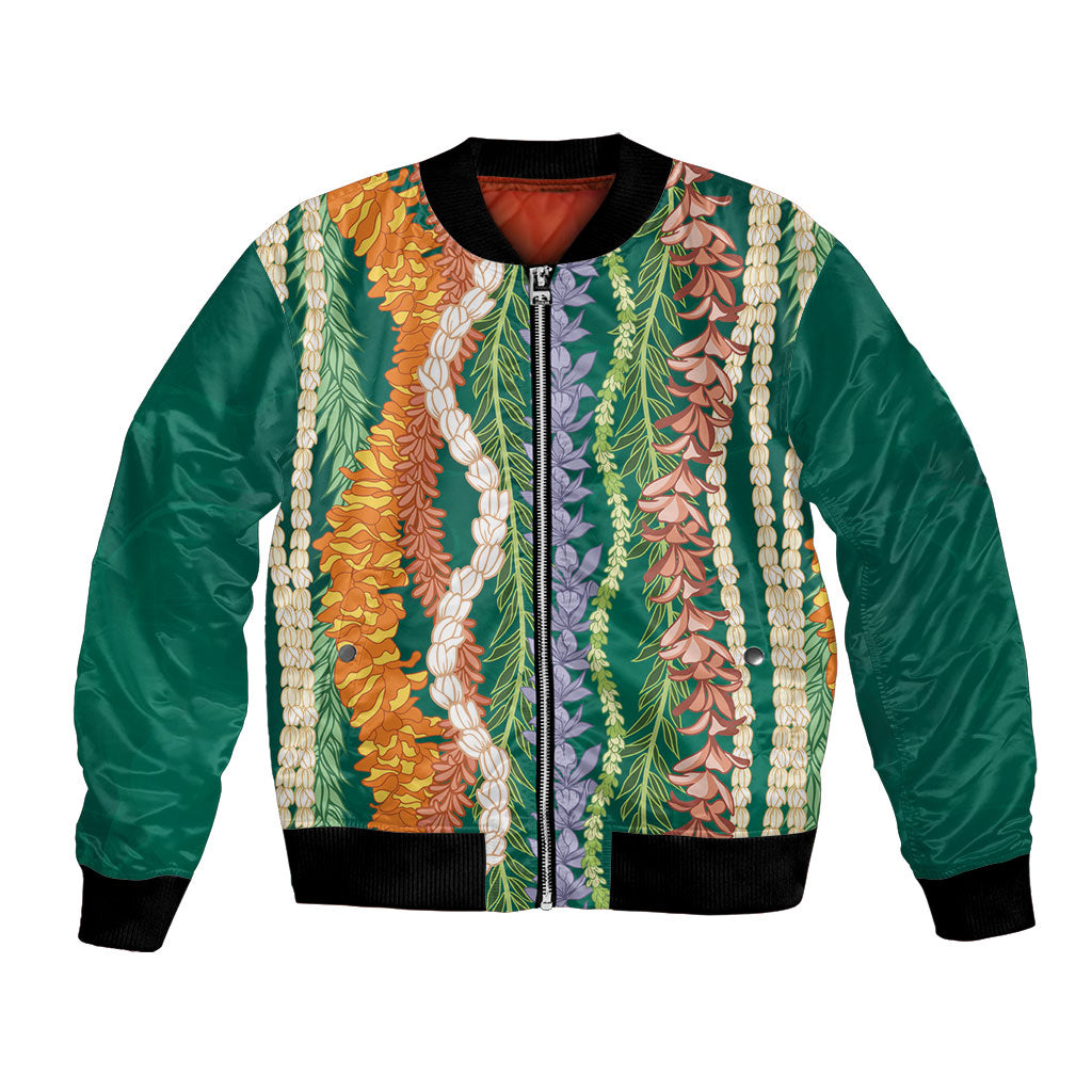Mahalo Hawaii - Ka Pule a ka Haku Bomber Jacket Mixed Lei LT7 Unisex Sage Green - Polynesian Pride