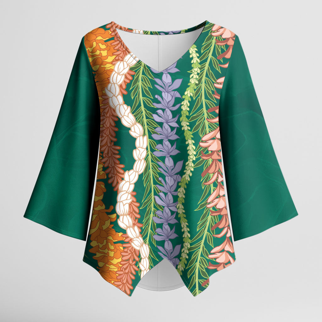 Mahalo Hawaii - Ka Pule a ka Haku Kimono Sleeve Blouse Mixed Lei LT7 Female Sage Green - Polynesian Pride