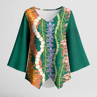 Mahalo Hawaii - Ka Pule a ka Haku Kimono Sleeve Blouse Mixed Lei LT7 Female Sage Green - Polynesian Pride