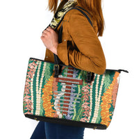 Mahalo Hawaii - Ka Pule a ka Haku Leather Tote Bag Mixed Lei LT7 Sage Green - Polynesian Pride