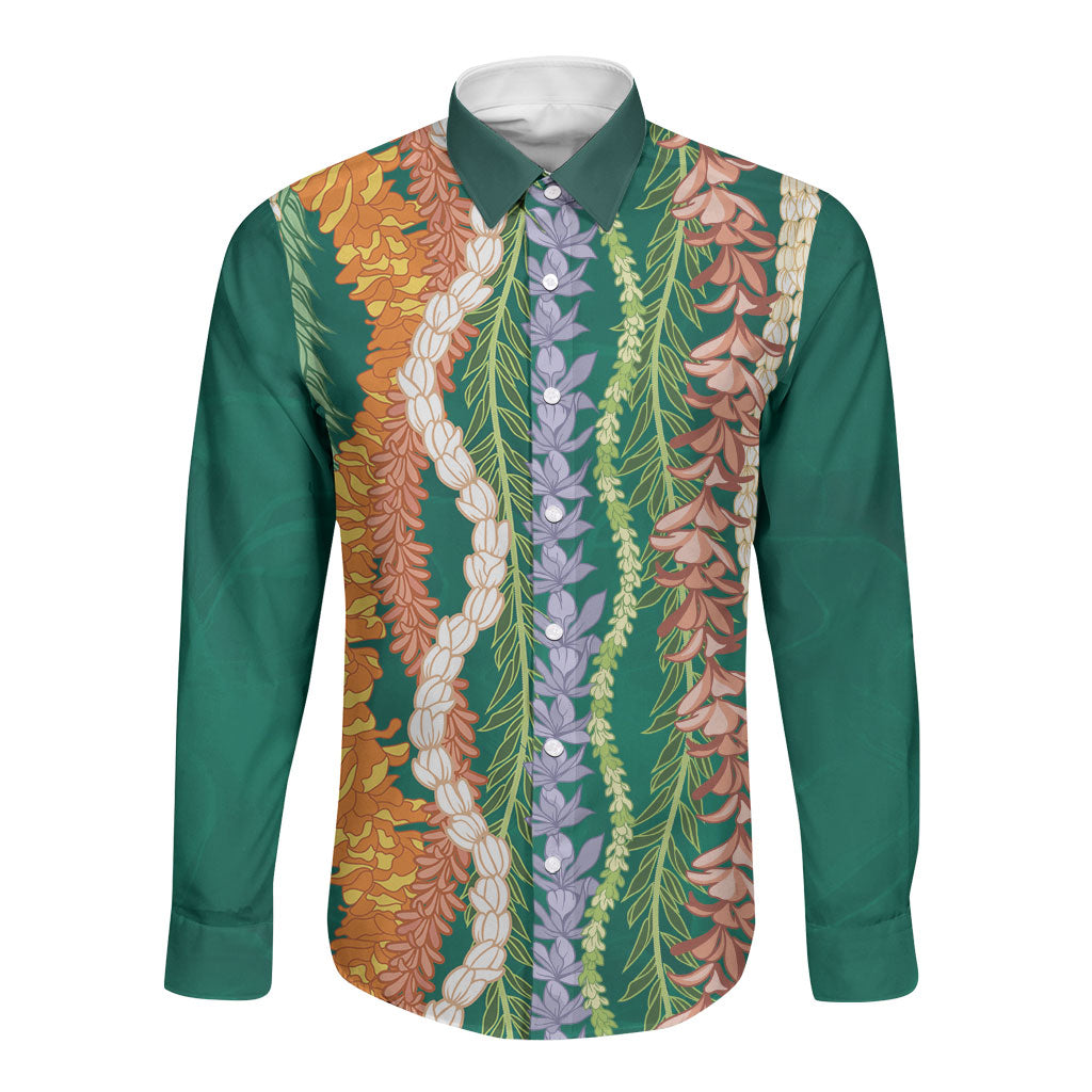 Mahalo Hawaii - Ka Pule a ka Haku Long Sleeve Button Shirt Mixed Lei LT7 Unisex Sage Green - Polynesian Pride