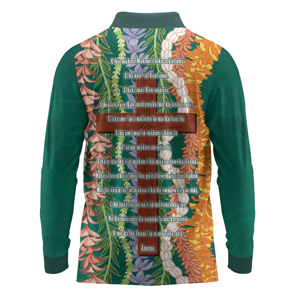 Mahalo Hawaii - Ka Pule a ka Haku Long Sleeve Polo Shirt Mixed Lei LT7 - Polynesian Pride