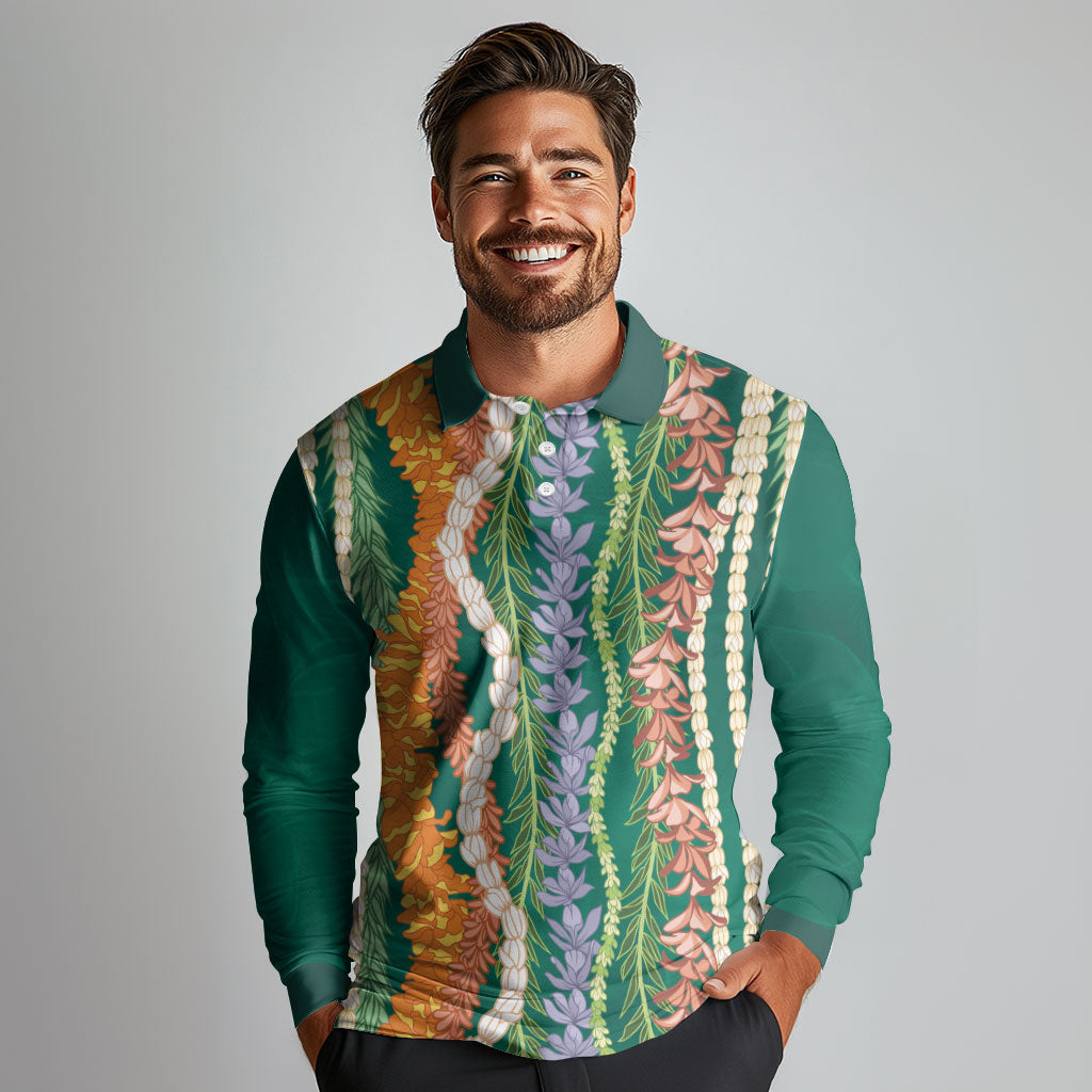 Mahalo Hawaii - Ka Pule a ka Haku Long Sleeve Polo Shirt Mixed Lei LT7 - Polynesian Pride