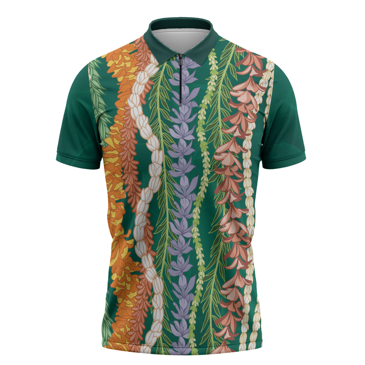 Mahalo Hawaii - Ka Pule a ka Haku Zipper Polo Shirt Mixed Lei LT7 Sage Green - Polynesian Pride