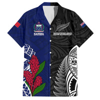 Personalised New Zealand Vs Samoa Rugby Family Matching Long Sleeve Bodycon Dress and Hawaiian Shirt Go Champions LT7 Dad's Shirt - Short Sleeve Black Blue - Polynesian Pride