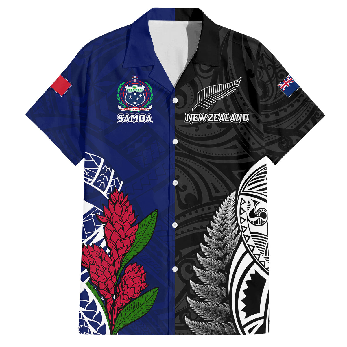 Personalised New Zealand Vs Samoa Rugby Family Matching Mermaid Dress and Hawaiian Shirt Go Champions LT7 Dad's Shirt - Short Sleeve Black Blue - Polynesian Pride