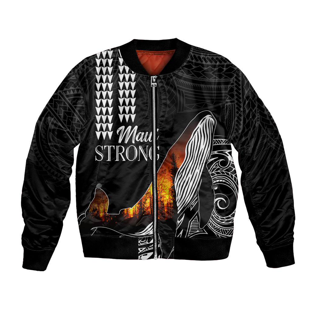 Hawaii Humpback Whale Bomber Jacket Be Strong - Pray For Maui LT7 Unisex Black - Polynesian Pride