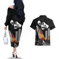 Hawaii Humpback Whale Couples Matching Off The Shoulder Long Sleeve Dress and Hawaiian Shirt Be Strong - Pray For Maui LT7 - Polynesian Pride