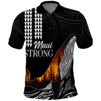 Hawaii Humpback Whale Polo Shirt Be Strong - Pray For Maui LT7 Black - Polynesian Pride