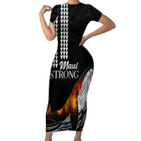 Hawaii Humpback Whale Short Sleeve Bodycon Dress Be Strong - Pray For Maui LT7 Long Dress Black - Polynesian Pride