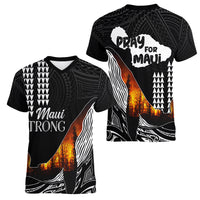 Hawaii Humpback Whale Women V Neck T Shirt Be Strong - Pray For Maui LT7 - Polynesian Pride