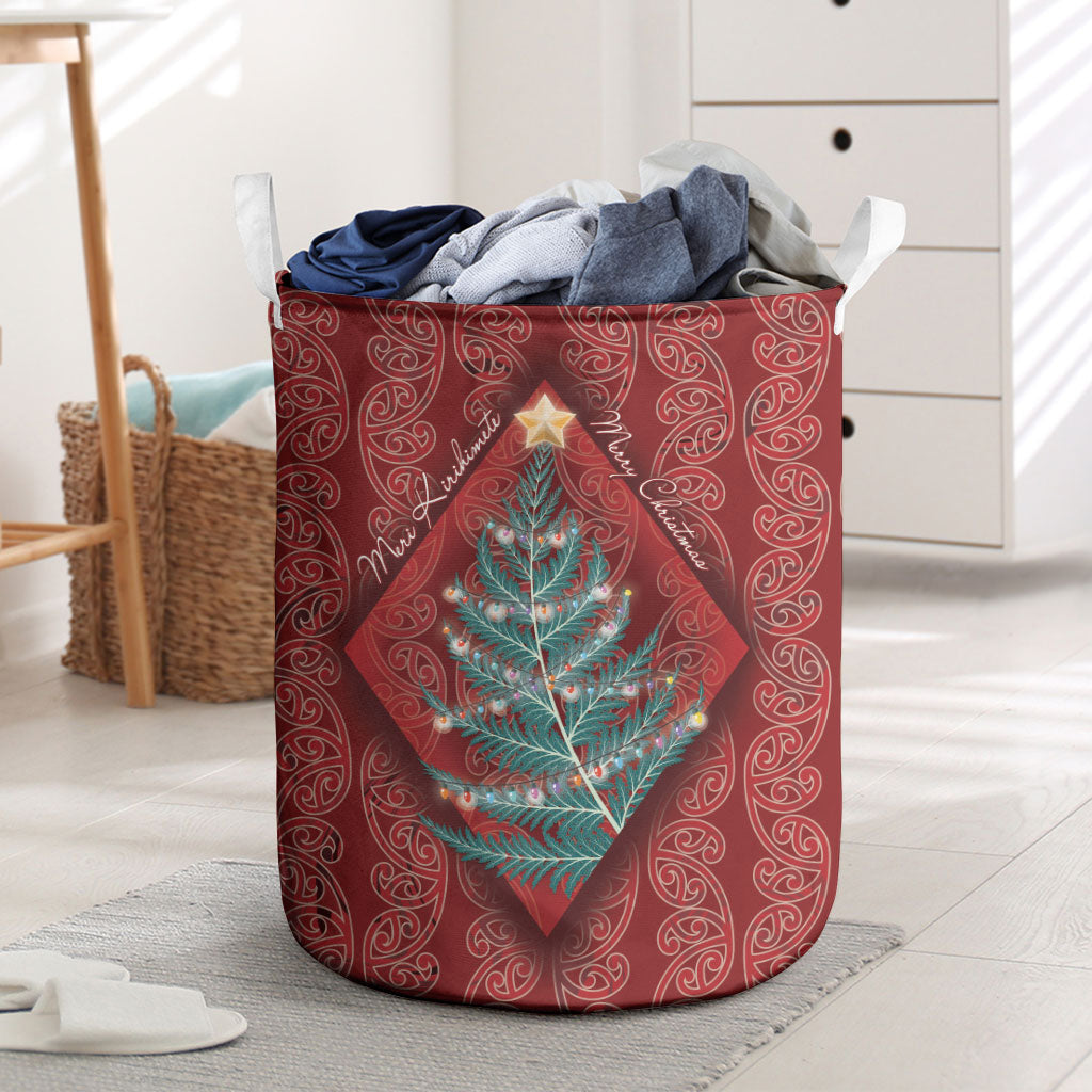 Aotearoa Maori Mangopare Meri Kirihimete Laundry Basket Christmas Fern