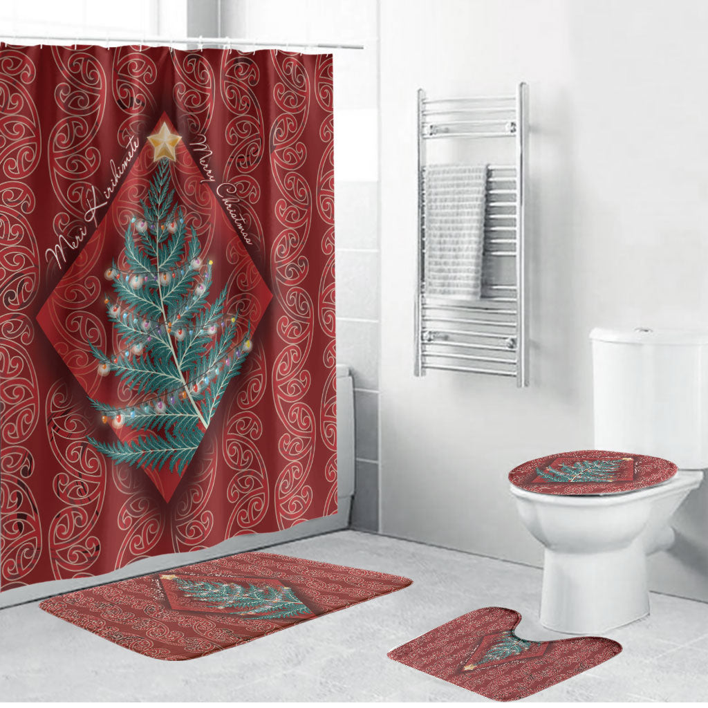 Aotearoa Maori Mangopare Meri Kirihimete Bathroom Set Christmas Fern LT7 Bathroom Set (4 pcs) Red - Polynesian Pride