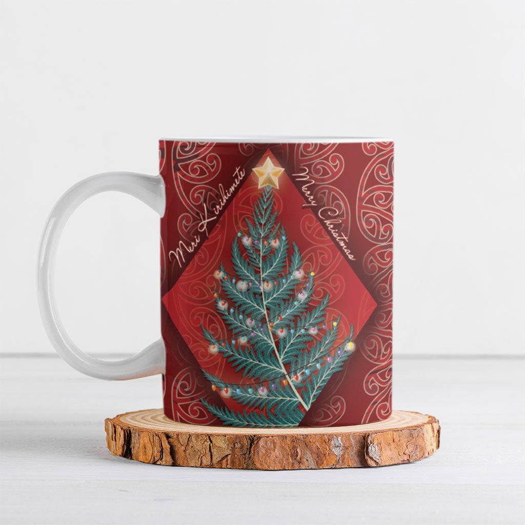 Aotearoa Maori Mangopare Meri Kirihimete Ceramic Mug Christmas Fern