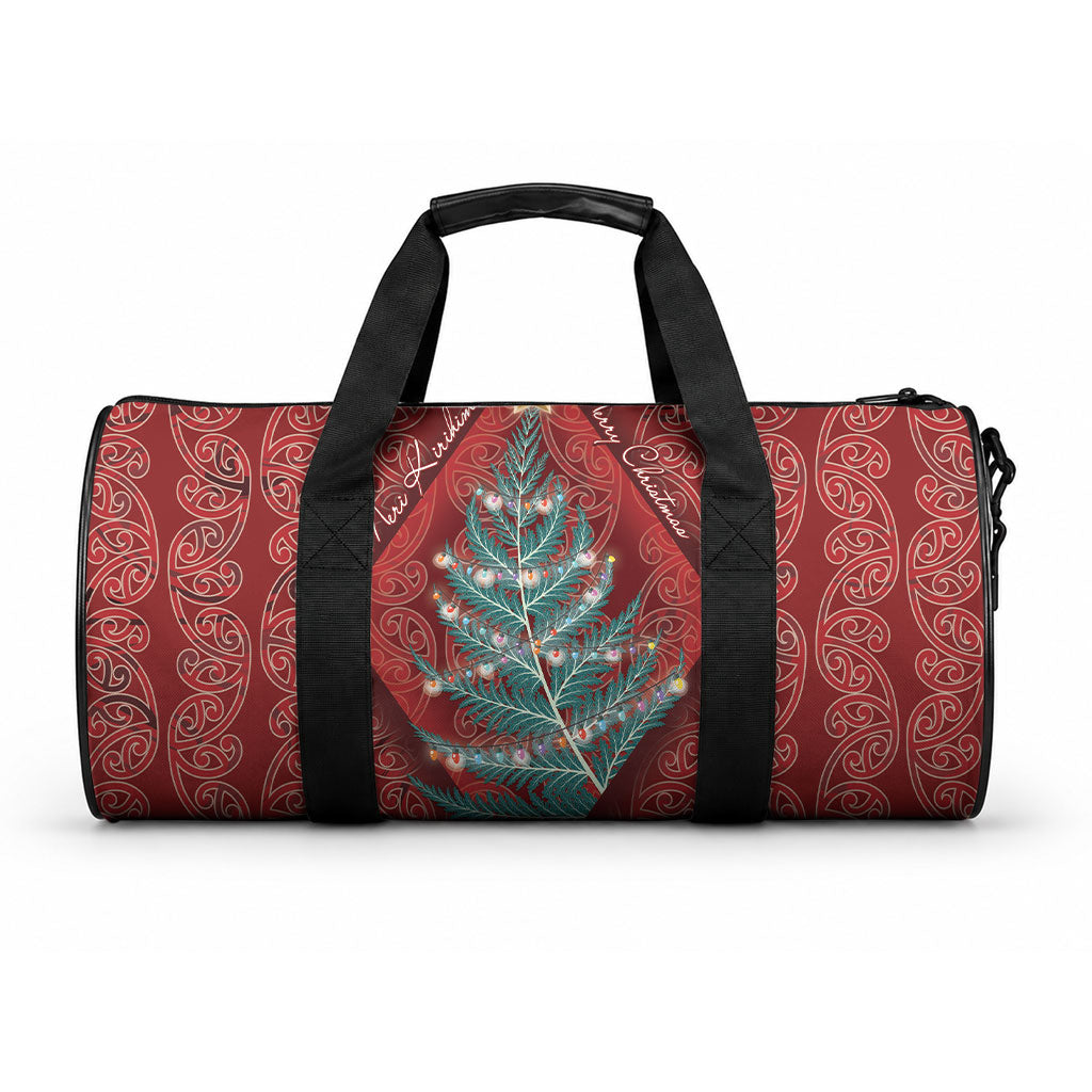 Aotearoa Maori Mangopare Meri Kirihimete Duffle Bag Christmas Fern