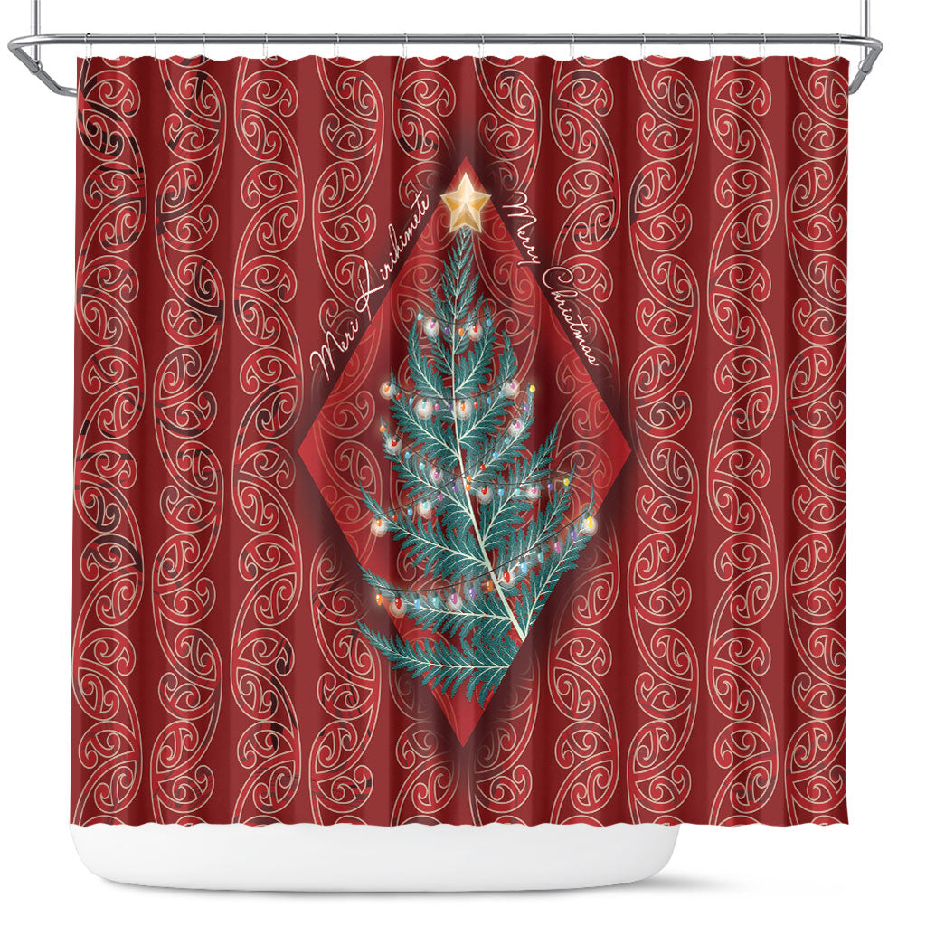 Aotearoa Maori Mangopare Meri Kirihimete Shower Curtain Christmas Fern LT7 Red - Polynesian Pride