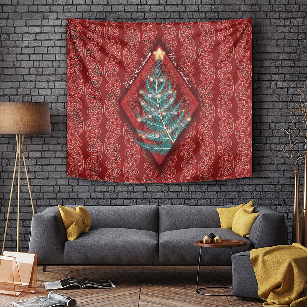 Aotearoa Maori Mangopare Meri Kirihimete Tapestry Christmas Fern LT7 Red - Polynesian Pride