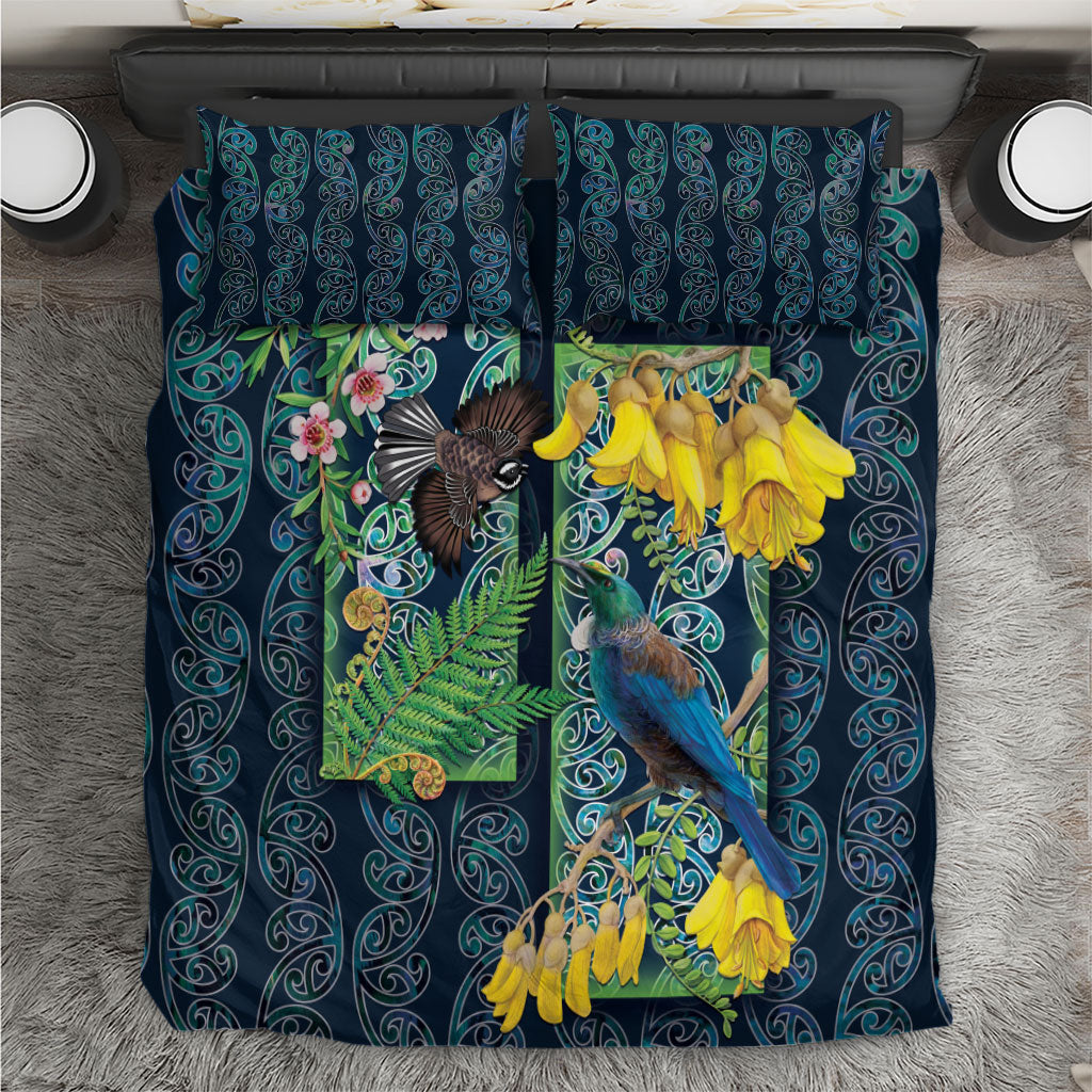 Aotearoa Maori Mangopare Christmas Bedding Set Pikawakawa and Tui LT7 Dark Blue - Polynesian Pride
